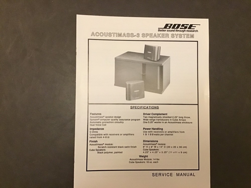 Bose Acoustimass 3 Speaker System  Service Manual Original