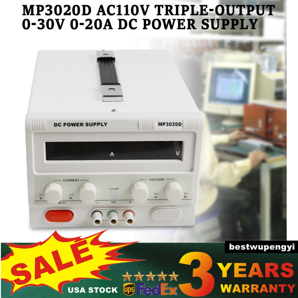 0-20A 0-30V Benchtop Lab DC Regulated Power Supply Variable Test Power Source