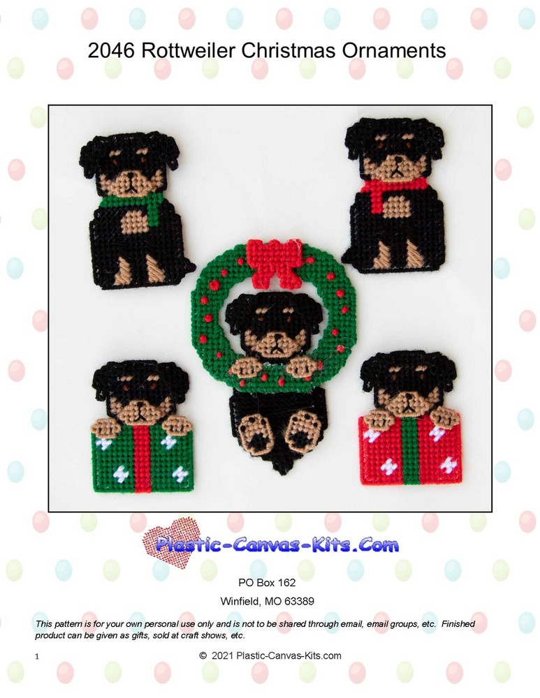 Rottweiler Christmas Ornaments- Plastic Canvas Pattern or Kit