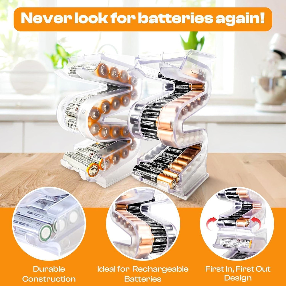 Battery Ladder Organizer Case for AA & AAA Batteries - Stackable or Mounted Vert