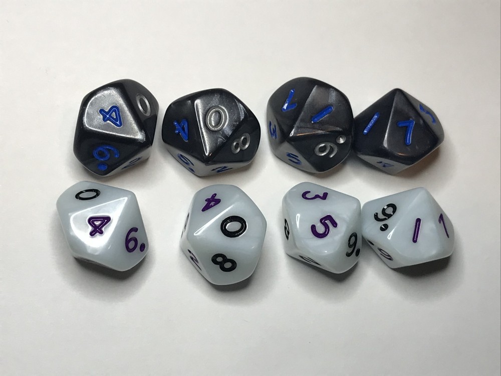 White Wolf Dice - RPG Dice - 8 Game Dice total