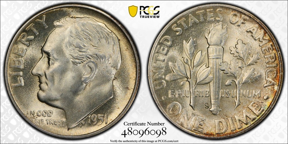 1951-S Roosevelt Dime PCGS MS66