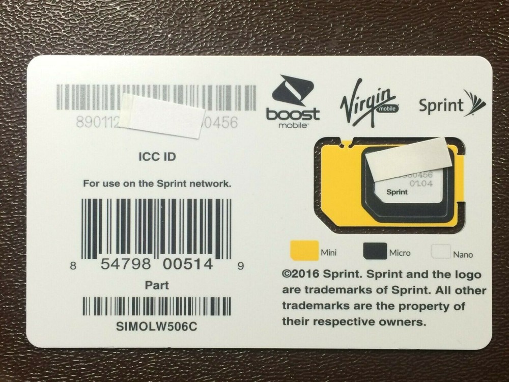 SPRINT  SIM CARD  SIMOLW506C (Nano, Micro, and Mini size)