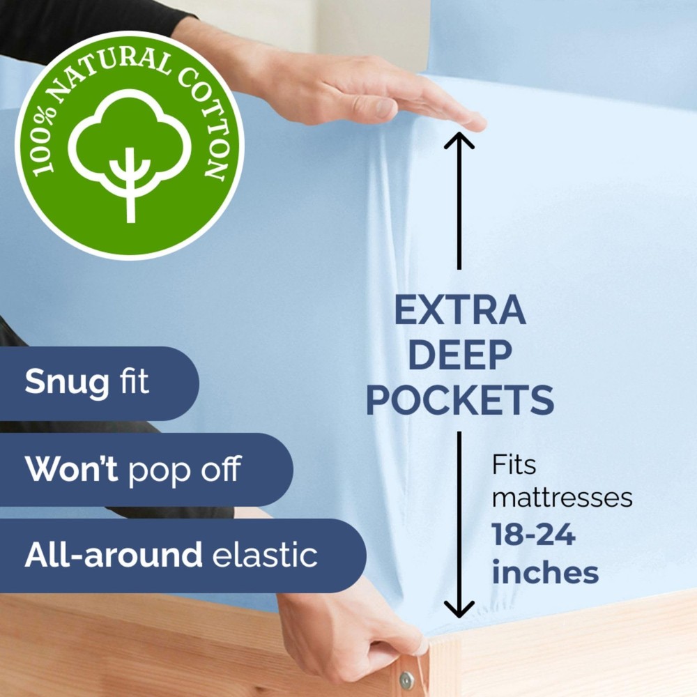 Extra Deep Pockets 400 Thread Count 100% Cotton 3 Piece Twin Size Bedding She...