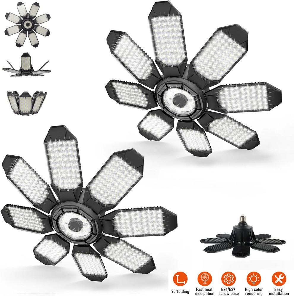 12000000LM LED Garage Light Super Bright Work Shop Ceiling Light Deformable Bulb