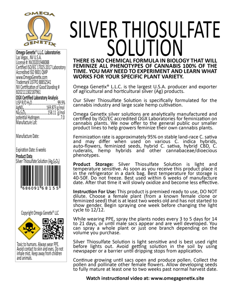 Silver Thiosulfate Solution Concentrate 16 Oz Omega Genetix™ L.L.C.
