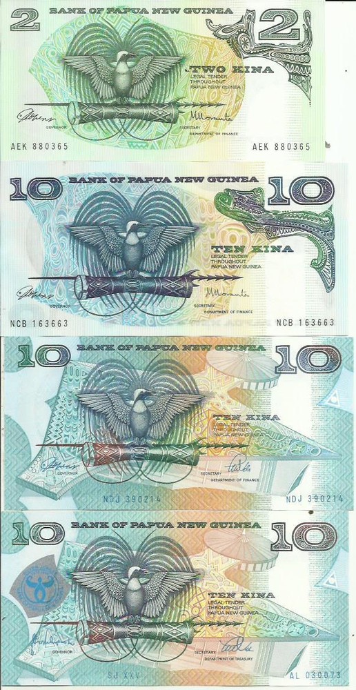 PAPUA NEW GUINEA LOT 4 DIFFERENT NOTES. UNC. 3RW 08 OCT