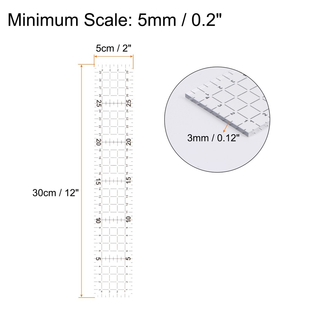 2pcs Patchwork Ruler 30x5cm Acrylic Quilting Ruler with Black Grid Lines