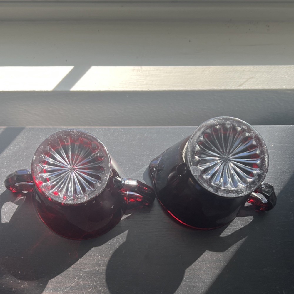 Vintage Anchor Hocking: Footed Creamer & Sugar Set Royal Ruby Red