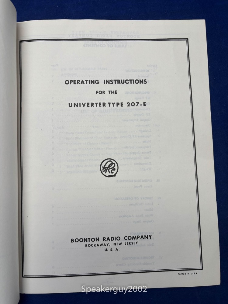 Original Hewlett Packard - HP Univerter Type 207E Operating & Service Manual