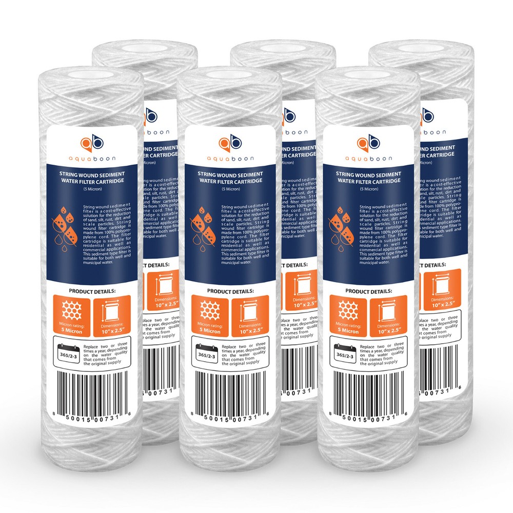 6-Pack of 5 Micron Wound String Sediment Water Filter Cartridges 10"x2,5" for RO