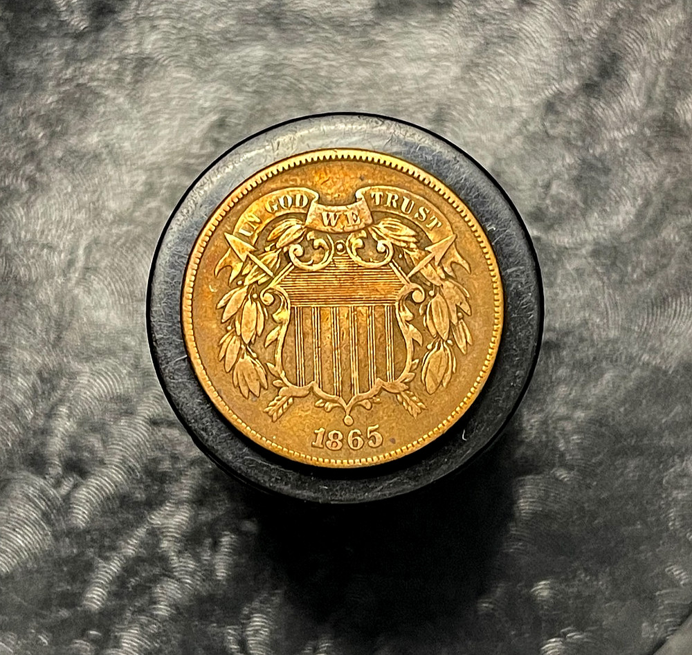 1865 2c Two Cent Piece About Uncirculated AU++ RB Coin Plain 5