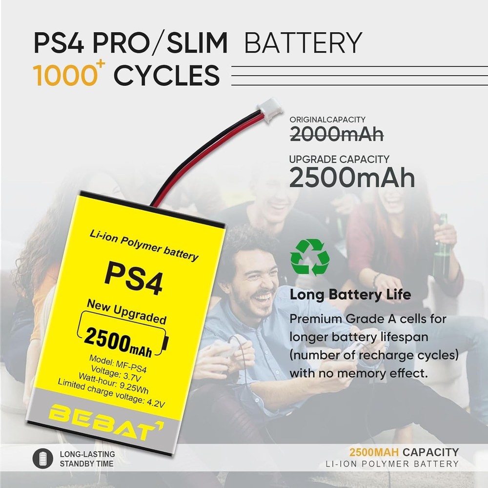 2pcs PS4 Controller Battery,2500mAh Replacement for PS4 Pro Slim Controller 2...