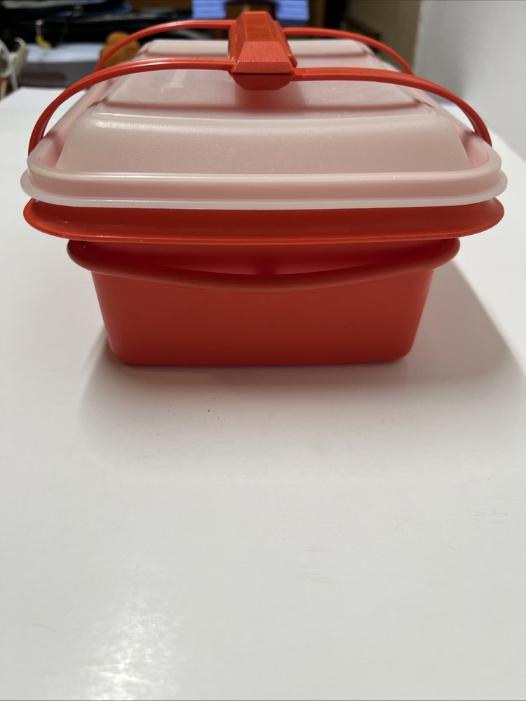 Vintage Tupperware Orange Lunch Box With Lid And Handle