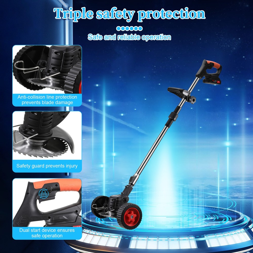 Electric Cordless Grass String Trimmer Lawn Edger Weed Wacker Cutter + 2 Battery