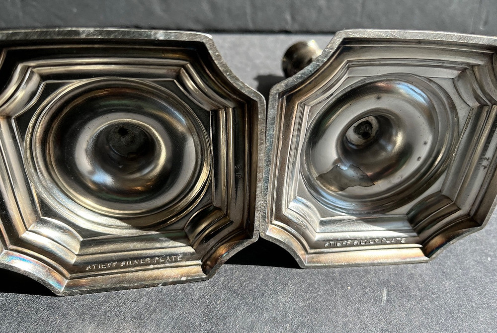 Stieff silverplate candlesticks, pair