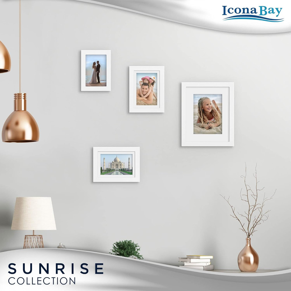 Icona Bay - 5X7 Mat to 4X6 Picture Frames - White, 5 Pack - Painted Solid One-Pi