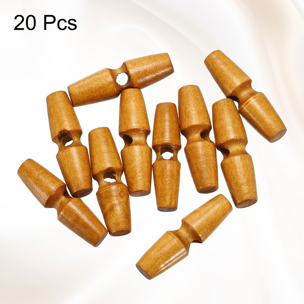 20pcs Wooden Toggle Buttons 45mm Single Hole Olive Sewing Button, Medium Brown
