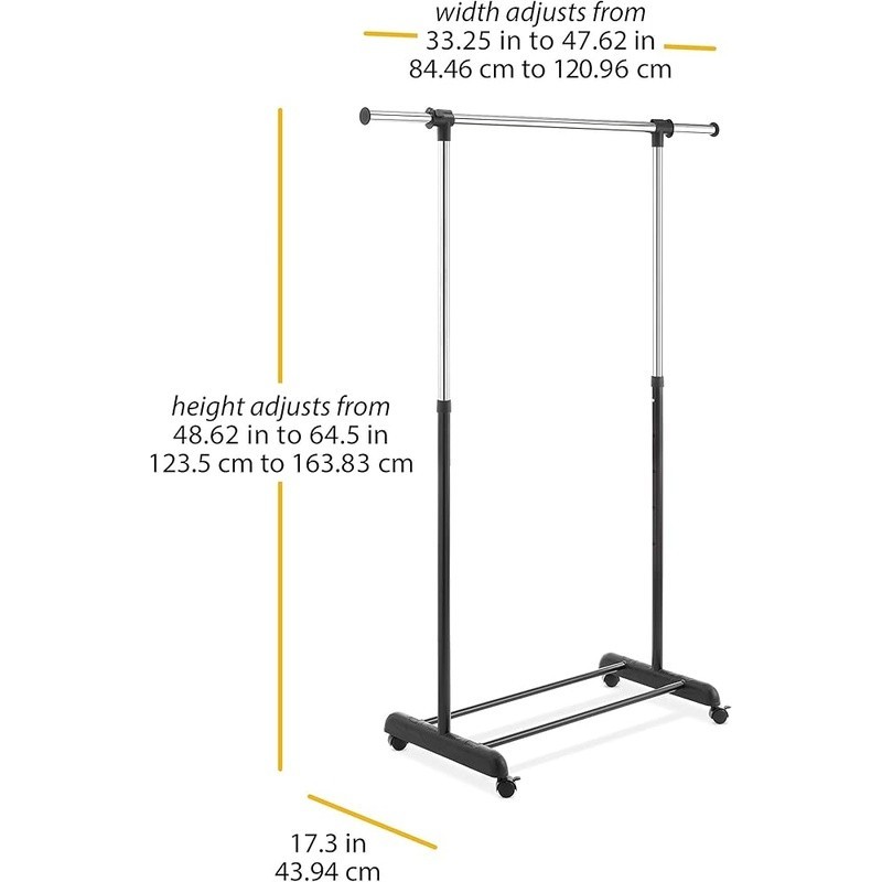 Adjustable Rolling Clothes Organizer Garment Rack Chrome Steel Storage Solution