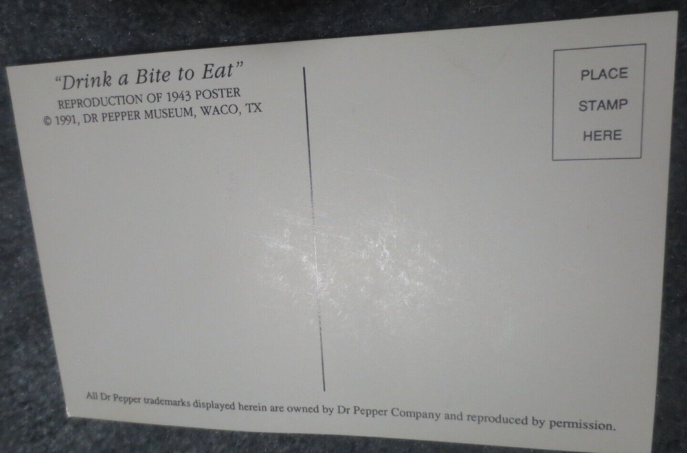 Dr Pepper Postcard Drink a Bite to Eat 1991