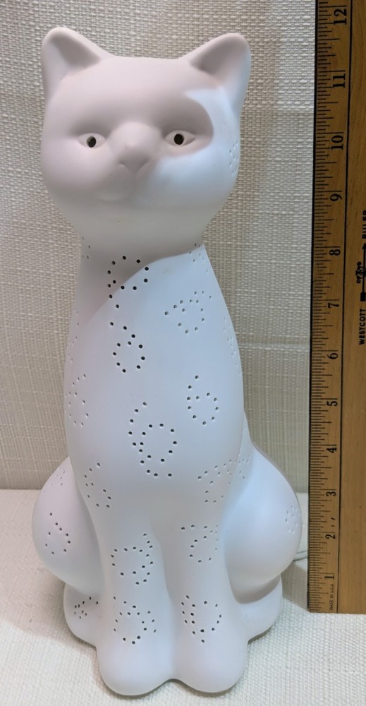 White 12" Ceramic Cat Night Light Lamp