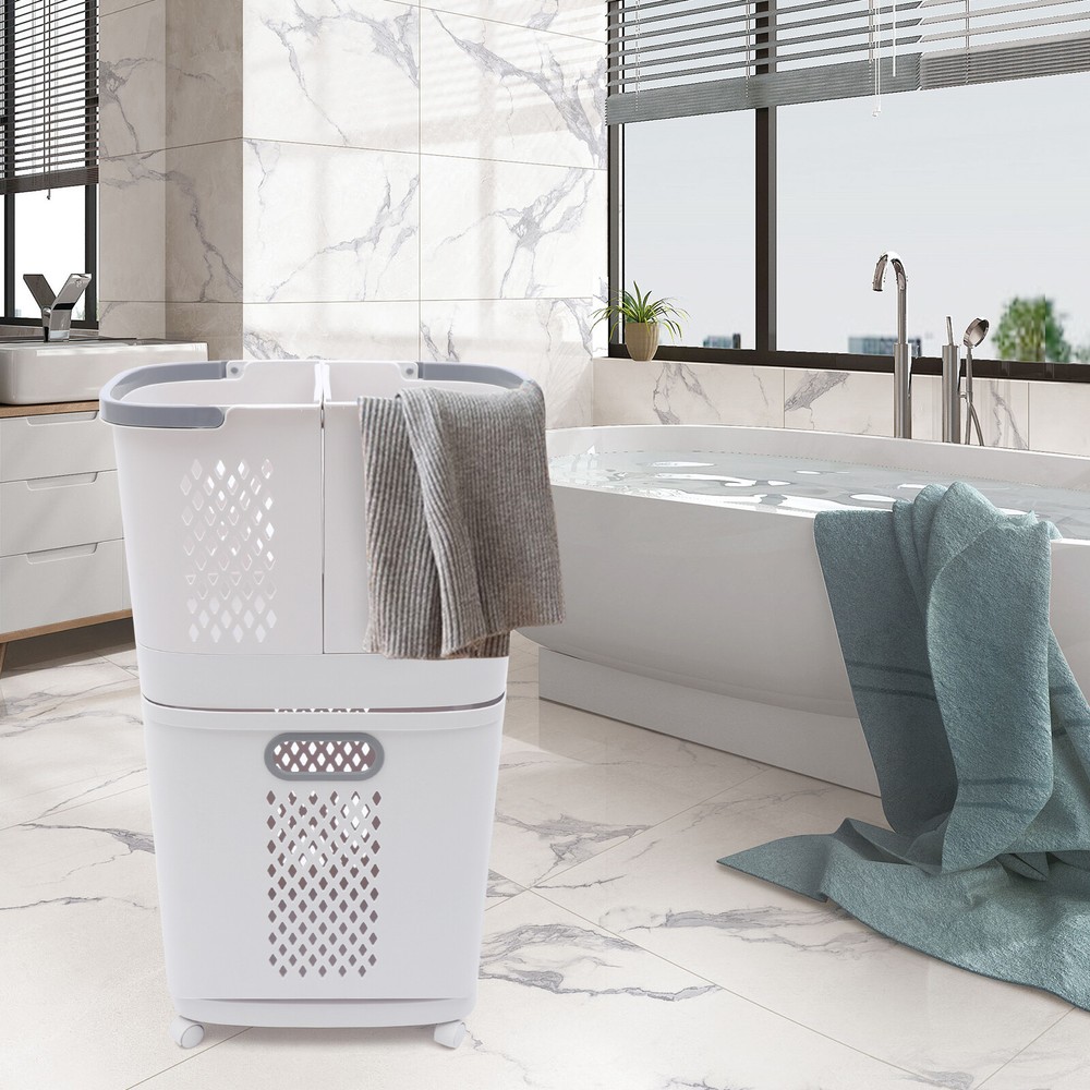Movable Hand-Held Laundry Basket Bathroom Clothes Storage Basket with Wheels
