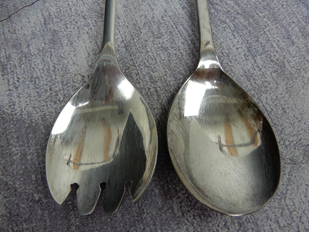 Vintage Sheffield England Serving Set Silver Plated Salad Spoon & Fork 9.5"