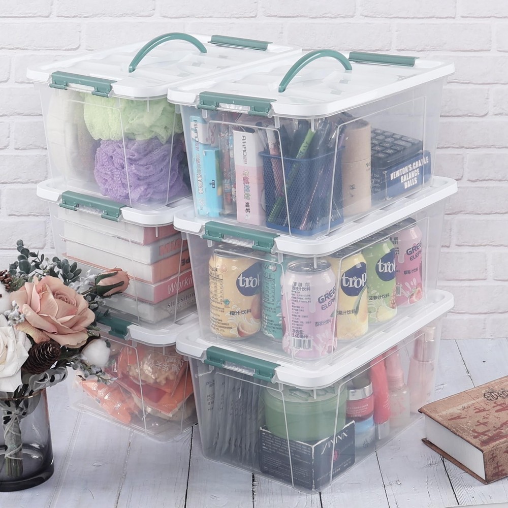 Ggbin 12 Quart Latching Storage Box with Handle, 1 Pack Plastic Lidded Organi...