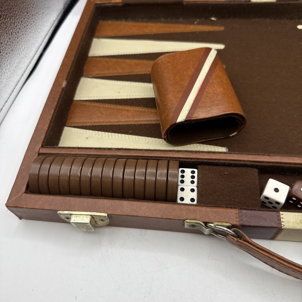 Cardinal Backgammon Game In Carry Case Leather Vintage