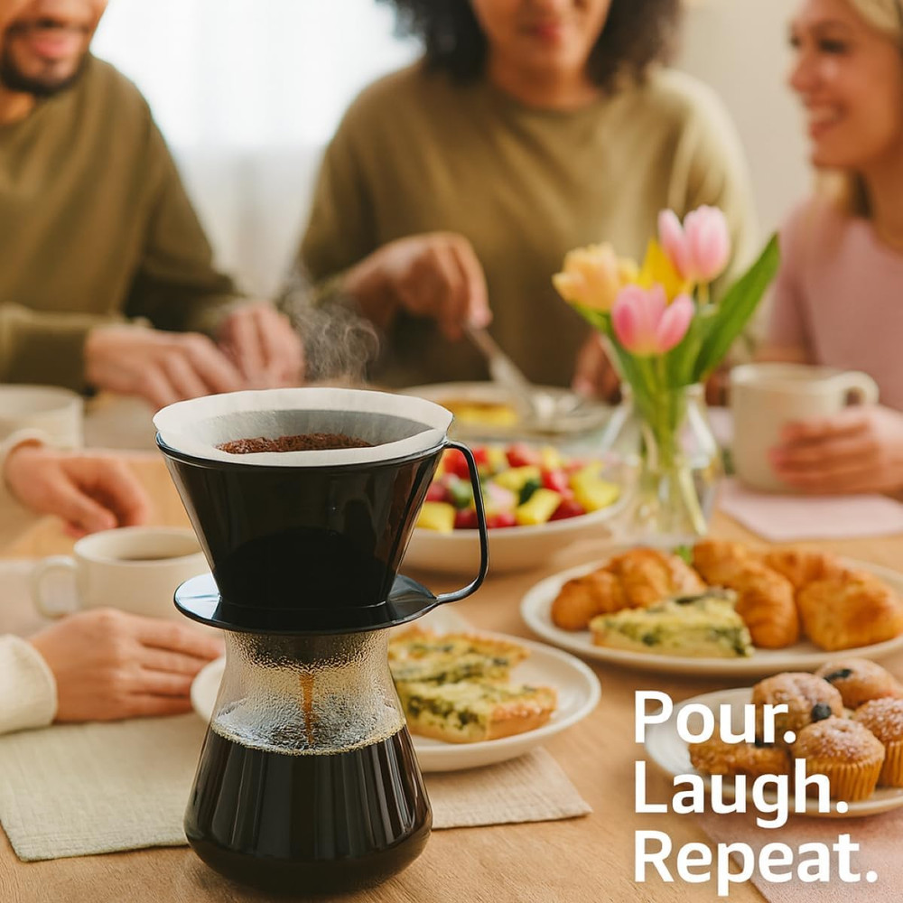 Pour-Over Coffee Brewing Filter Cone , Number 4-Size, Black , Brews