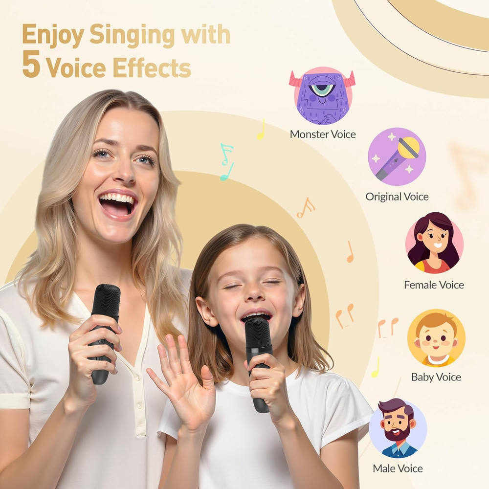Mini Karaoke Machine, Portable Bluetooth Karaoke Speaker with 2 Wireless Microph