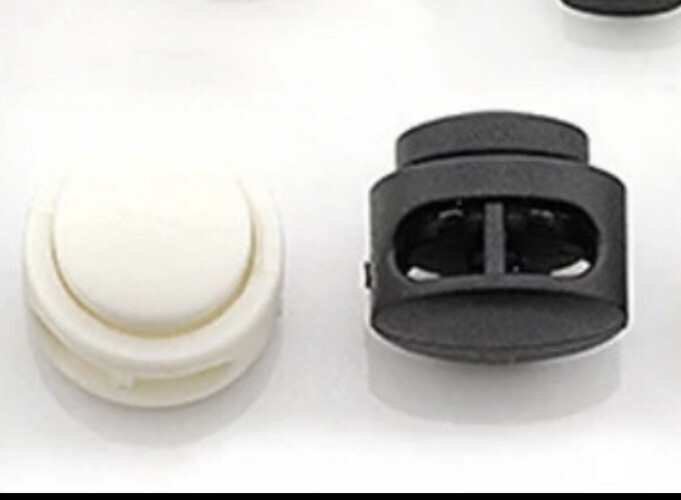 6pcs White Double Barrel Cord Stopper Spring Lock End Toggle Fastener Plastic