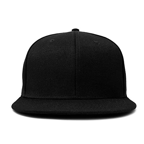 Flat Billed Structured Baseball Cap Adjustable Polyester Hat Small-Large Black