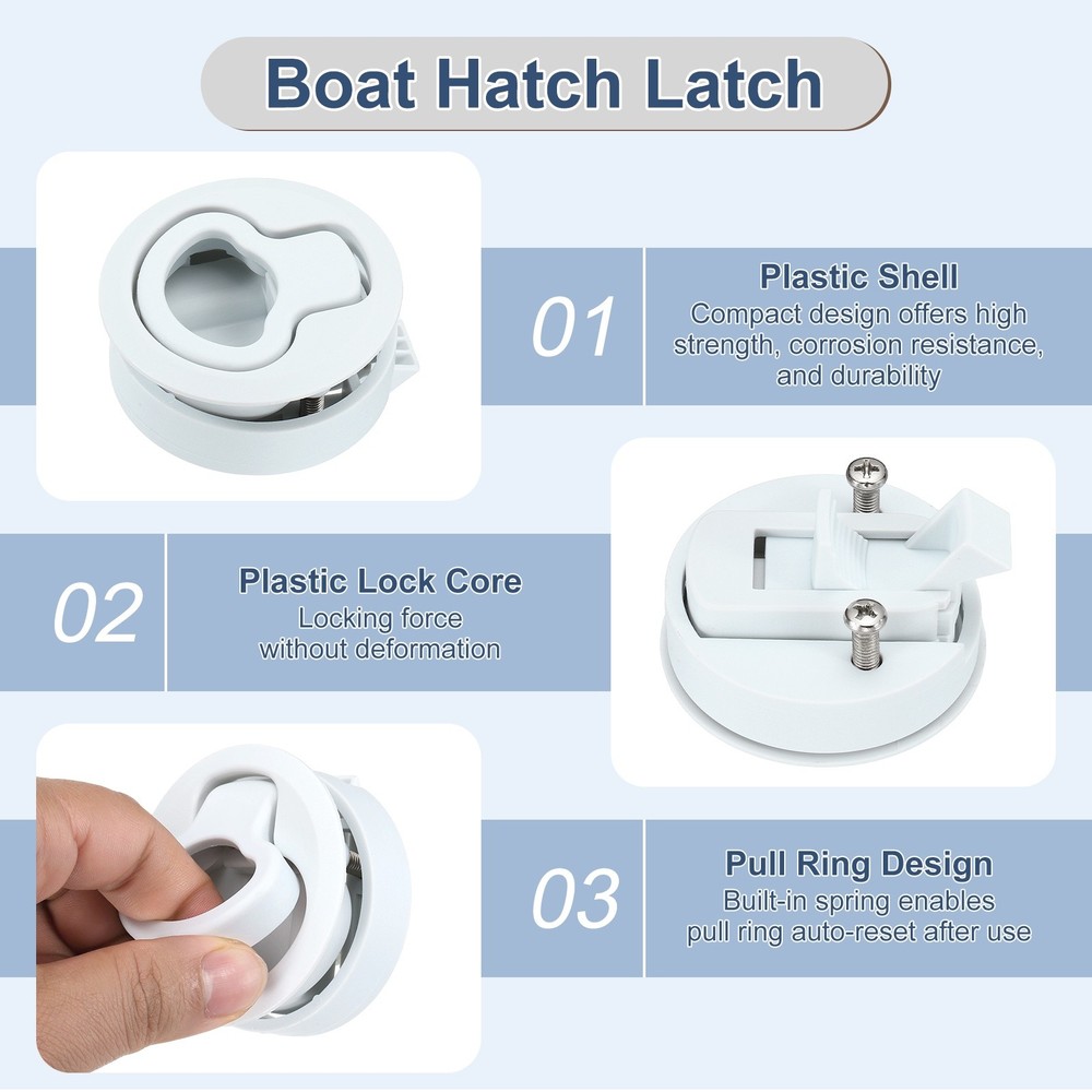 4Pcs Boat Hatch Latch, Slam Latch Hatch Flush Mount Pull Latches, White