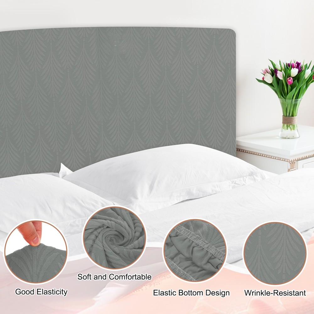 Bed Headboard Slipcover, 59" Jacquard Stretch Protector Covers, Dark Gray
