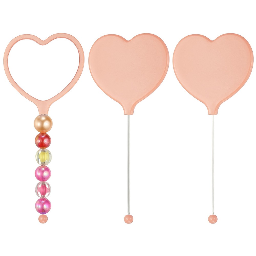 3 Pcs Beadable Mirrors with Handle 6.4" Heart Shape Bead Mirror Bars Light Beige