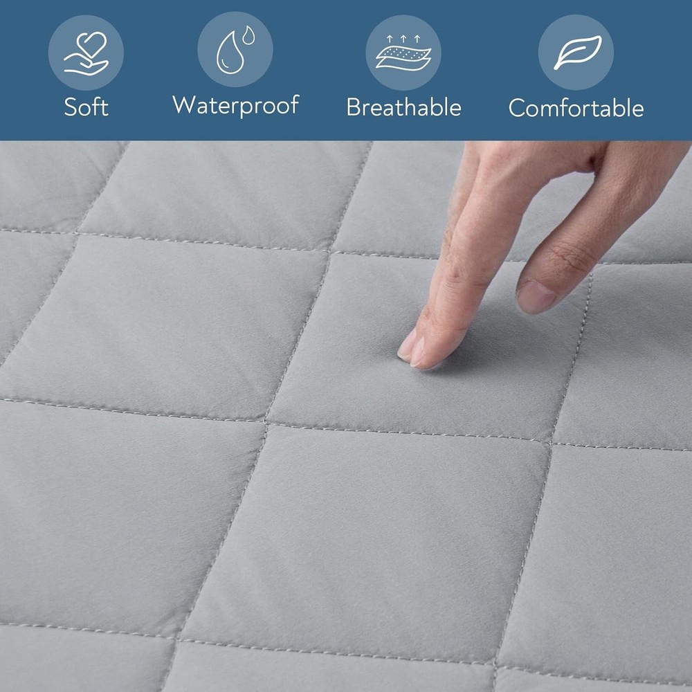 Silent, Comfortable Queen Mattress Pad - Waterproof with Deep Pocket Design