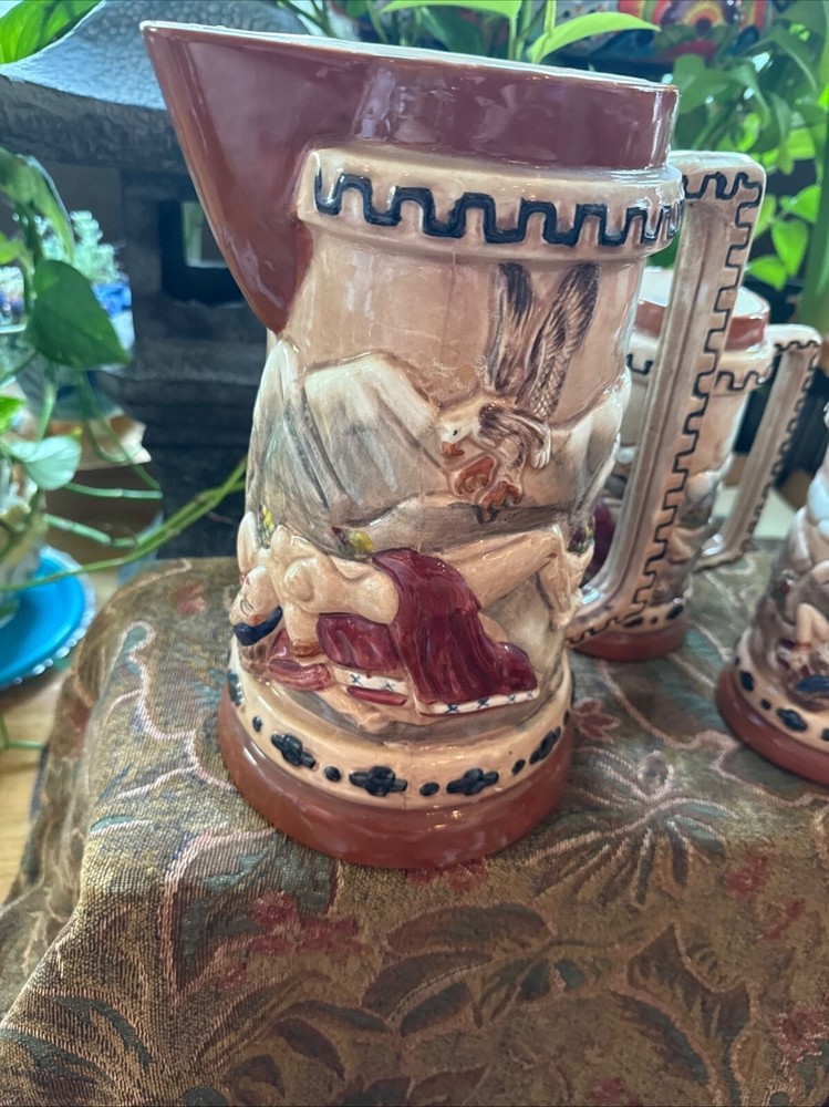 Vintage Mayan Sacrificial Nude Ceramic Pitcher & Mug Set