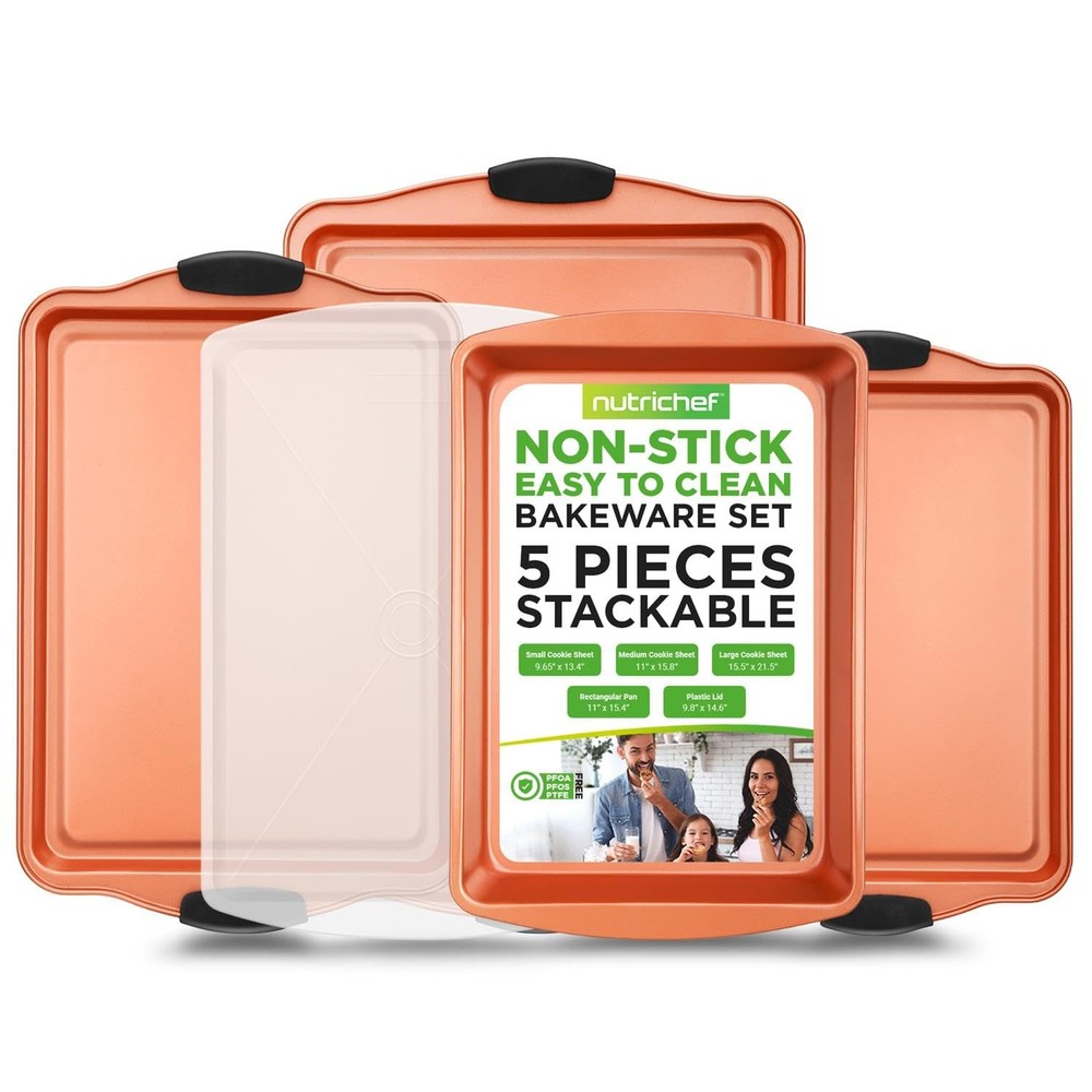 Nutrichef 5-Piece Baking Pans Set - Stackable Cookie Sheets & Roasting