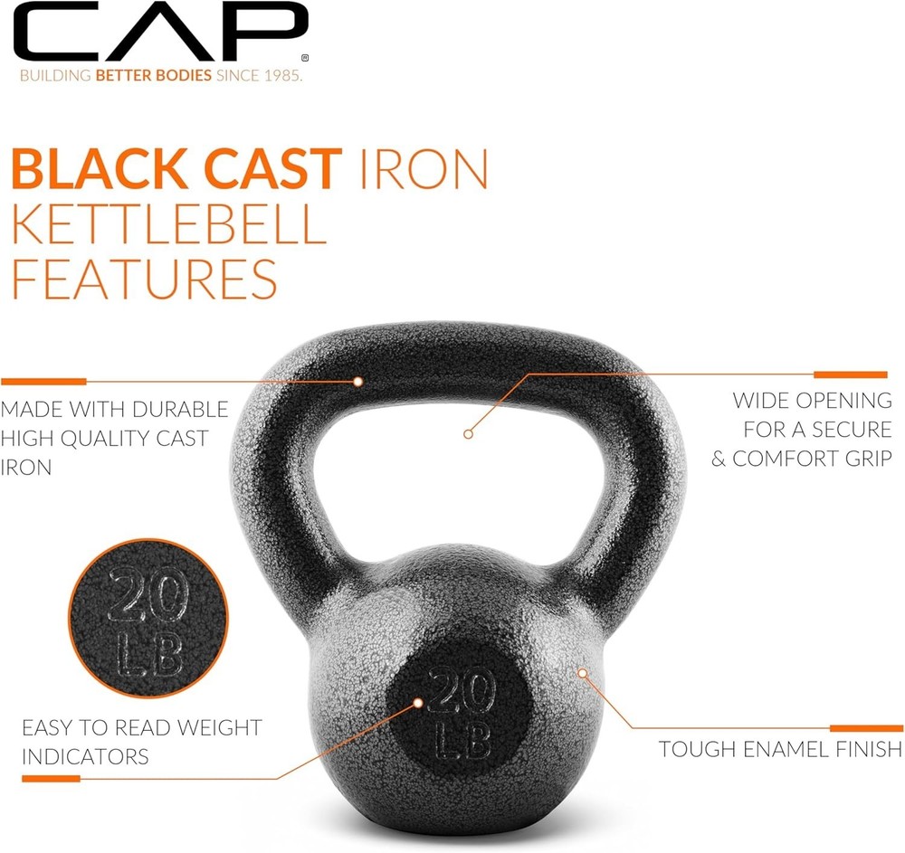 High-Quality 20lb Cast Iron Kettlebell - Multiple Weight Options & Versatile Use
