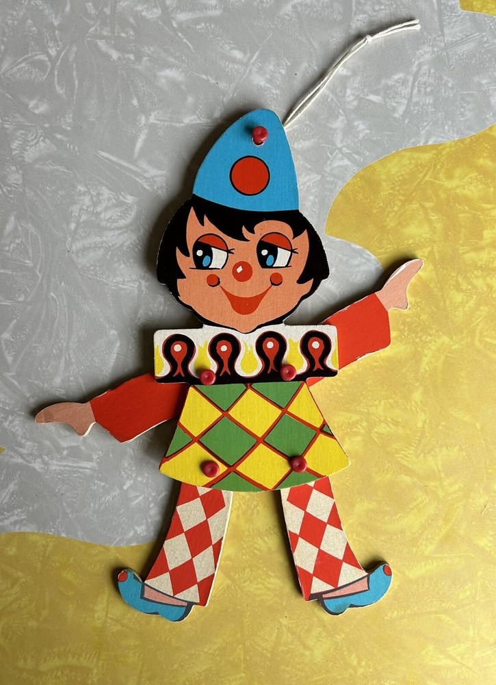 Vintage Wood Pull String Toy Clown - Missing Pull String