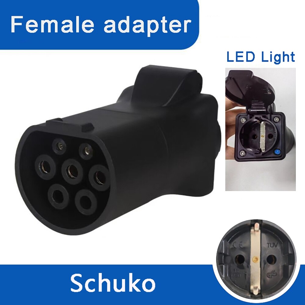 16A Electrical Connector Adapter Portable EV Plug Type 2 Female To Schuko Socket