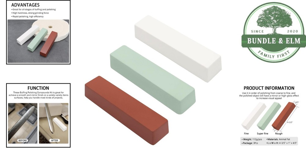 Color Coded Polishing Compounds Set - Fine, Medium and Coarse for Buffing Wheels