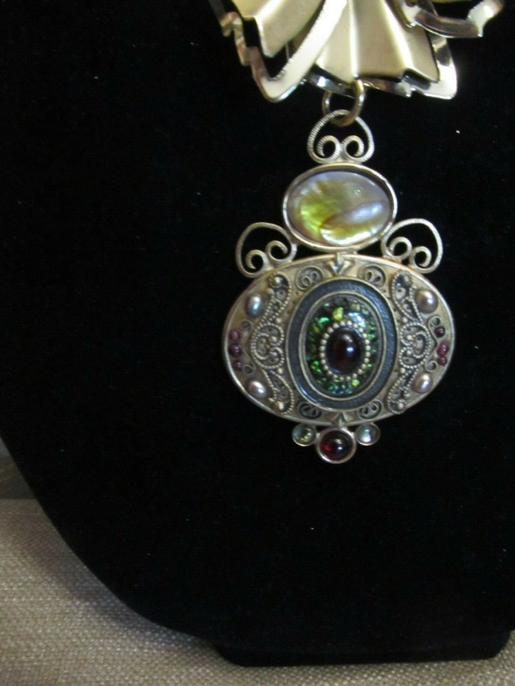 Vintage Dimensional Flower & Medallion Statement Necklace-A Repurposed Original