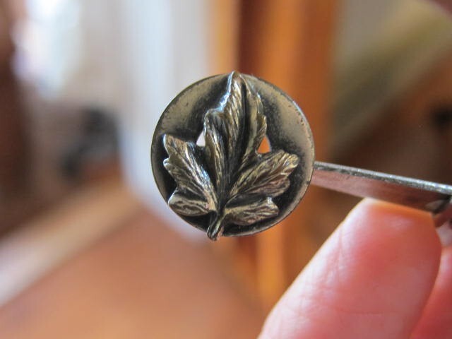 Antique Sam Biern NY Brass Button w/ Applied "Leaf" Motif Highly Collectable