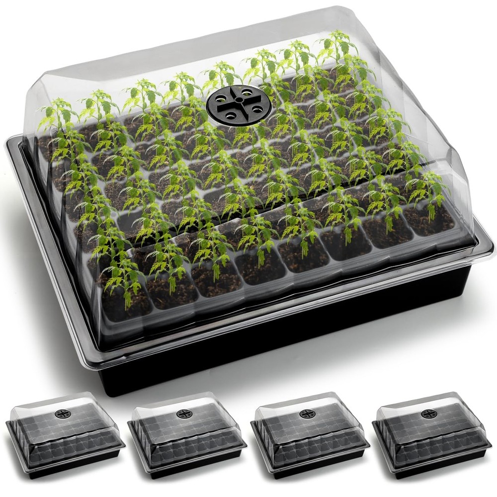 5-Pack No Drip Seed Starter Trays with 4" Humidity Dome - 240 Cells Deep Root...