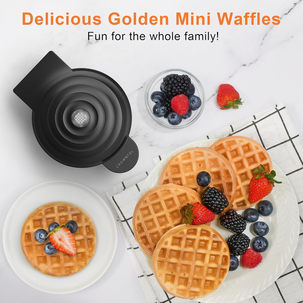 Mini Waffle Maker, 4" Chaffle Maker with Compact Design, Easy to Clean, Non-Stic