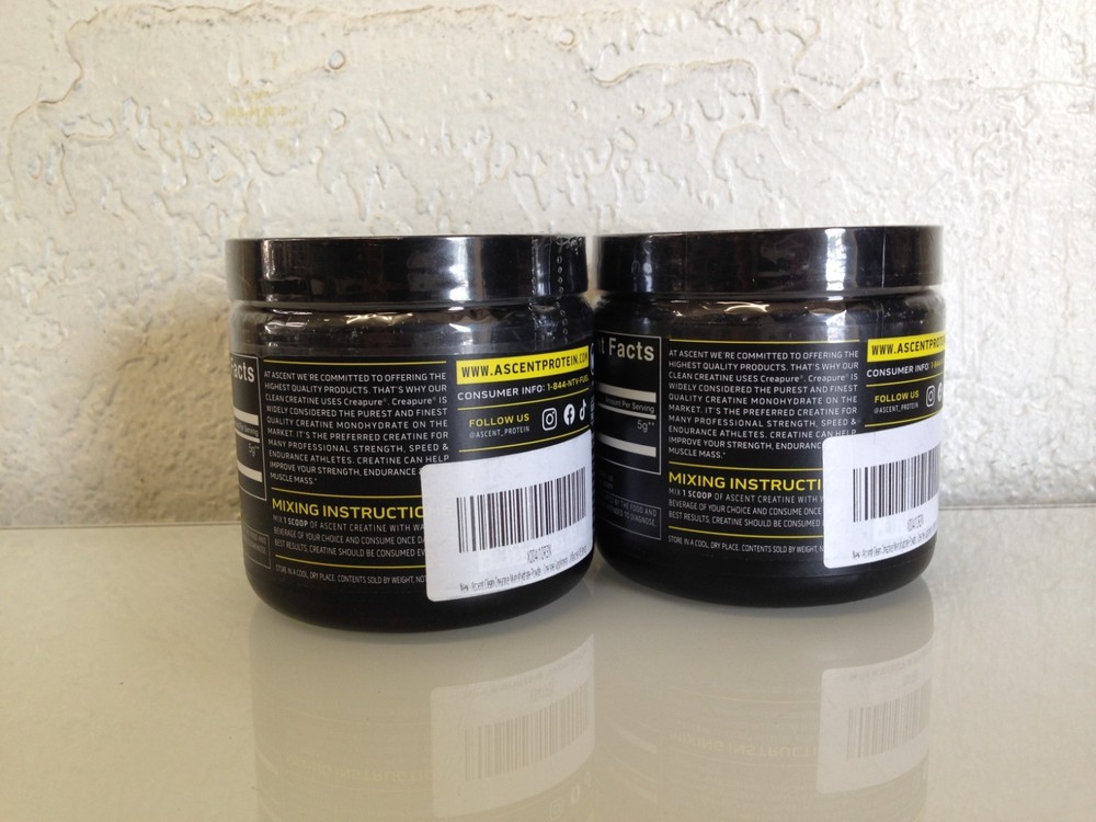 Ascent Clean Creatine Monohydrate 7.94 oz – 2 Pack 45 Servings Each Exp. 4/2026
