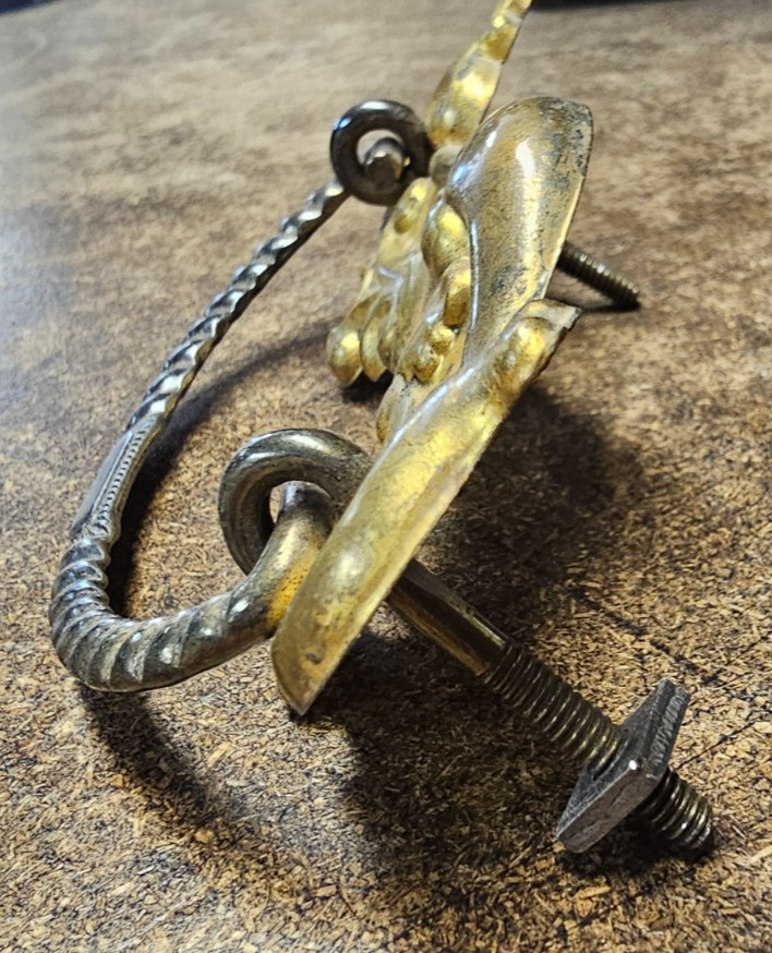 3 Antique Stamped Brass Drawer Pulls Handles Back Plates