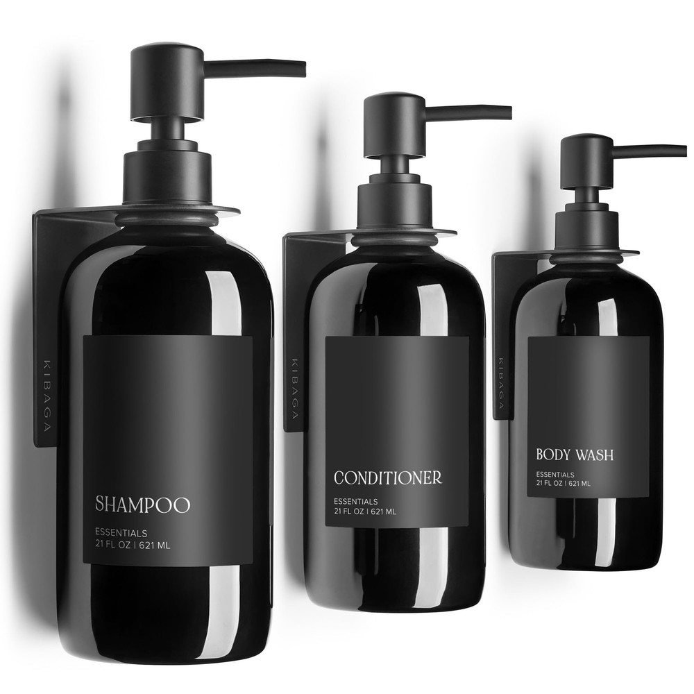 Refillable Shampoo Dispensers, 3 Pack 21oz Wall Mount, Black